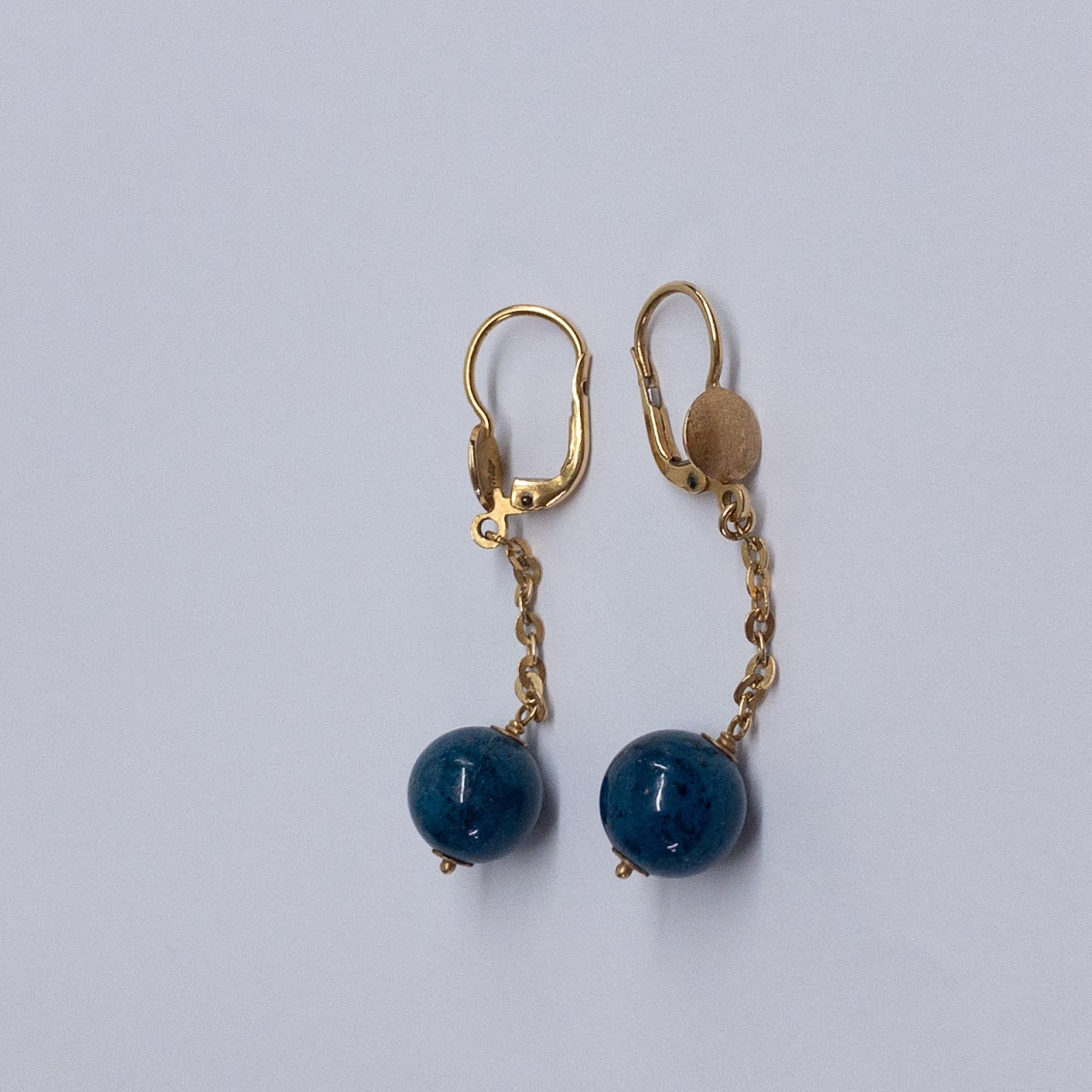 18K Gold  Blue Bead Earrings