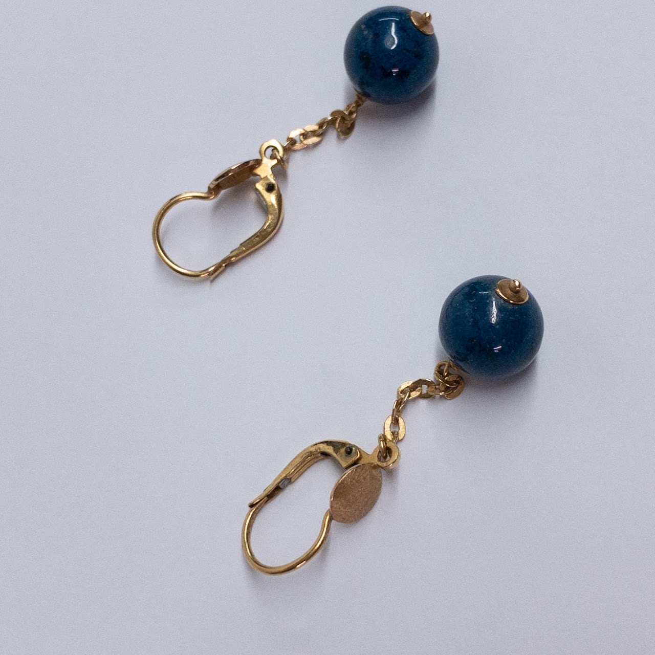 18K Gold  Blue Bead Earrings