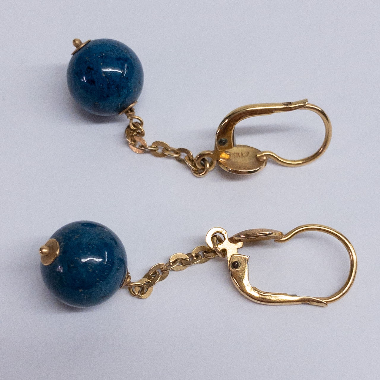 18K Gold  Blue Bead Earrings