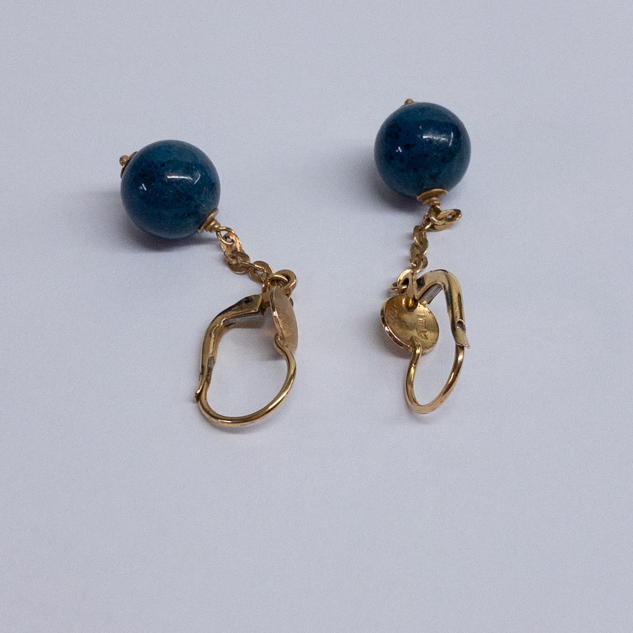 18K Gold  Blue Bead Earrings