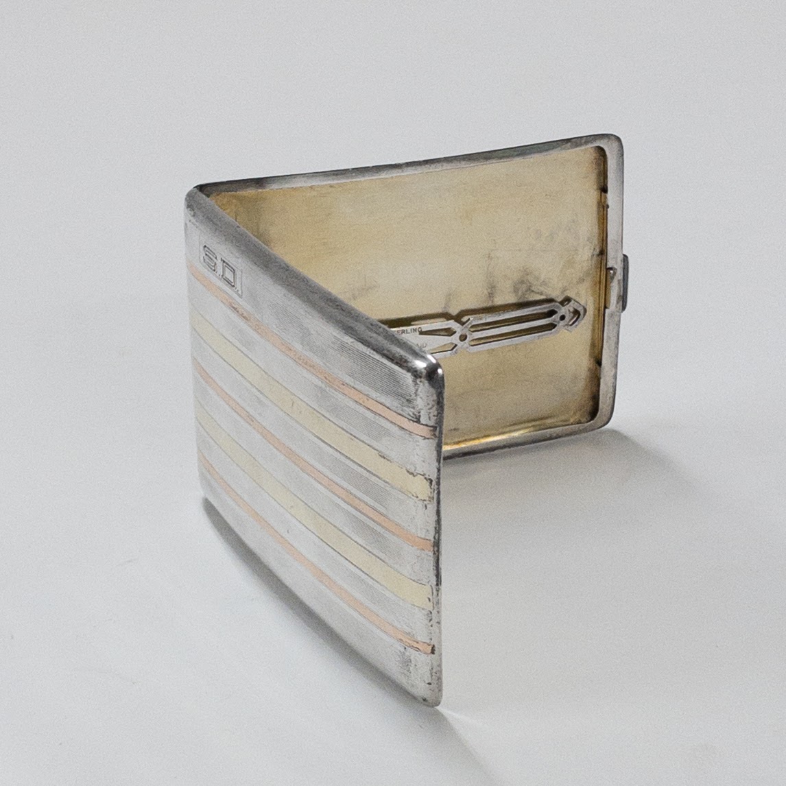 Sterling Silver & 14K Gold Curved Cigarette Case