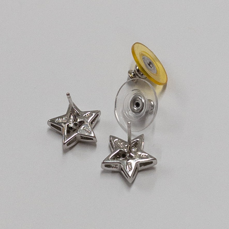 14K White Gold Clear Stone Star Stud Earrings