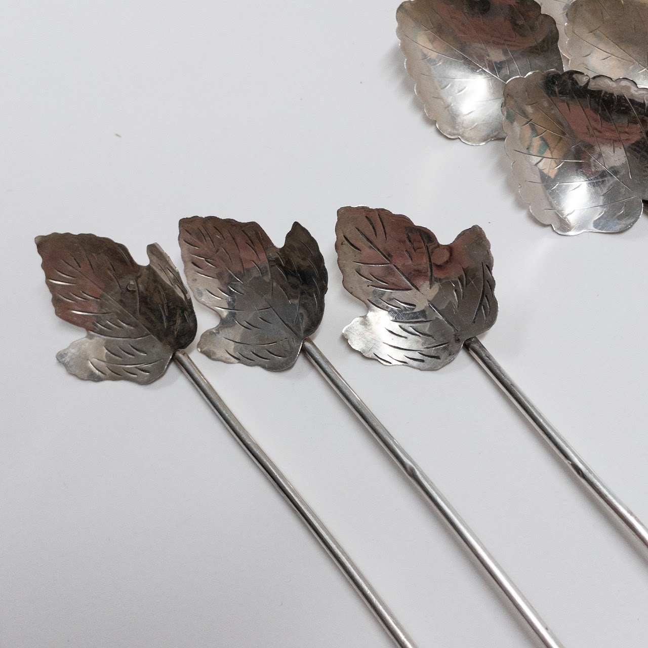 Sterling Silver Leaf Pattern Straw Spoon Set