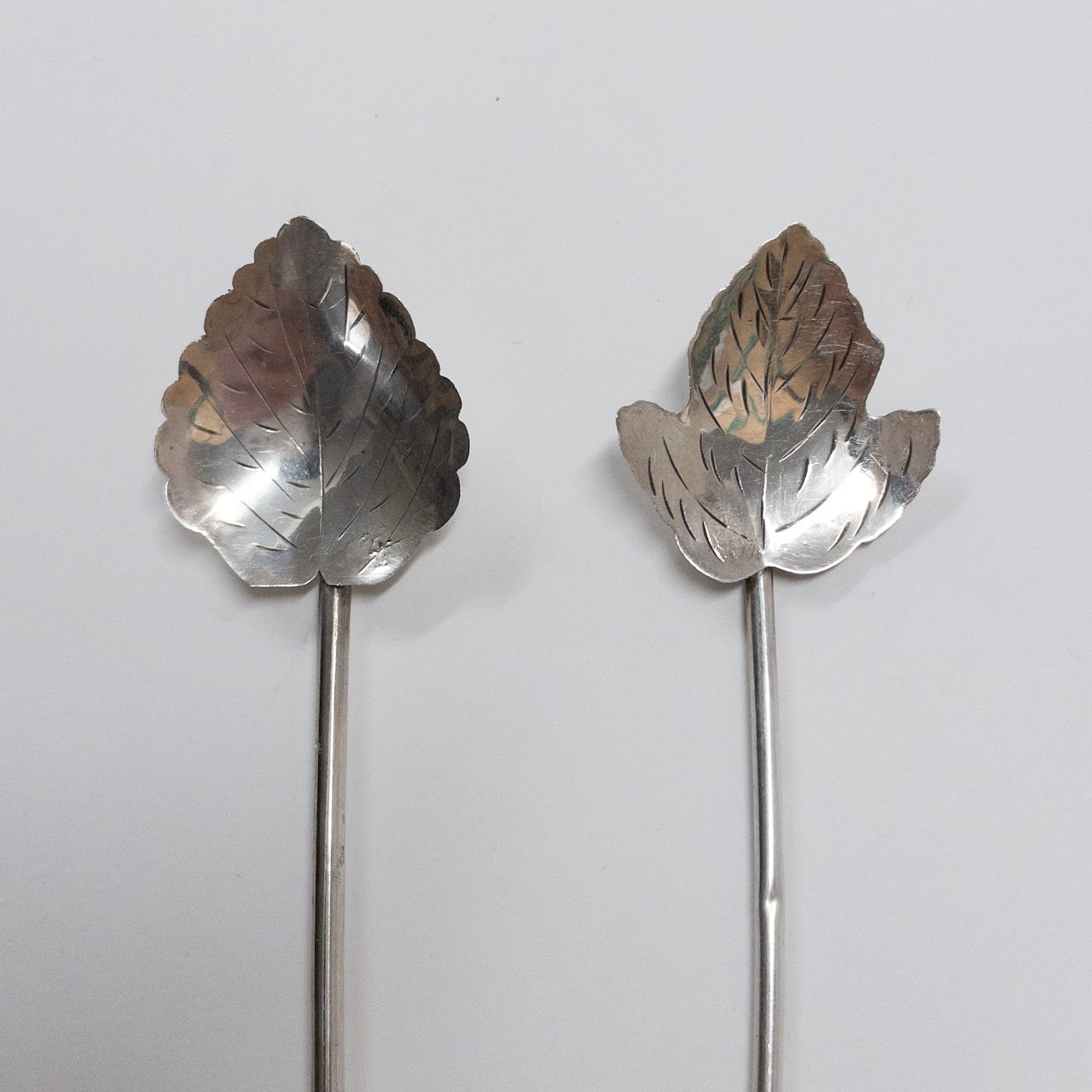 Sterling Silver Leaf Pattern Straw Spoon Set