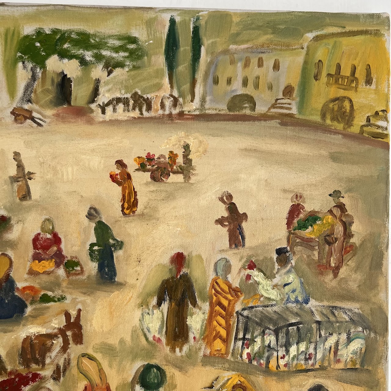 Simon Karczmar Signed Vintage Market Scene Oil Painting