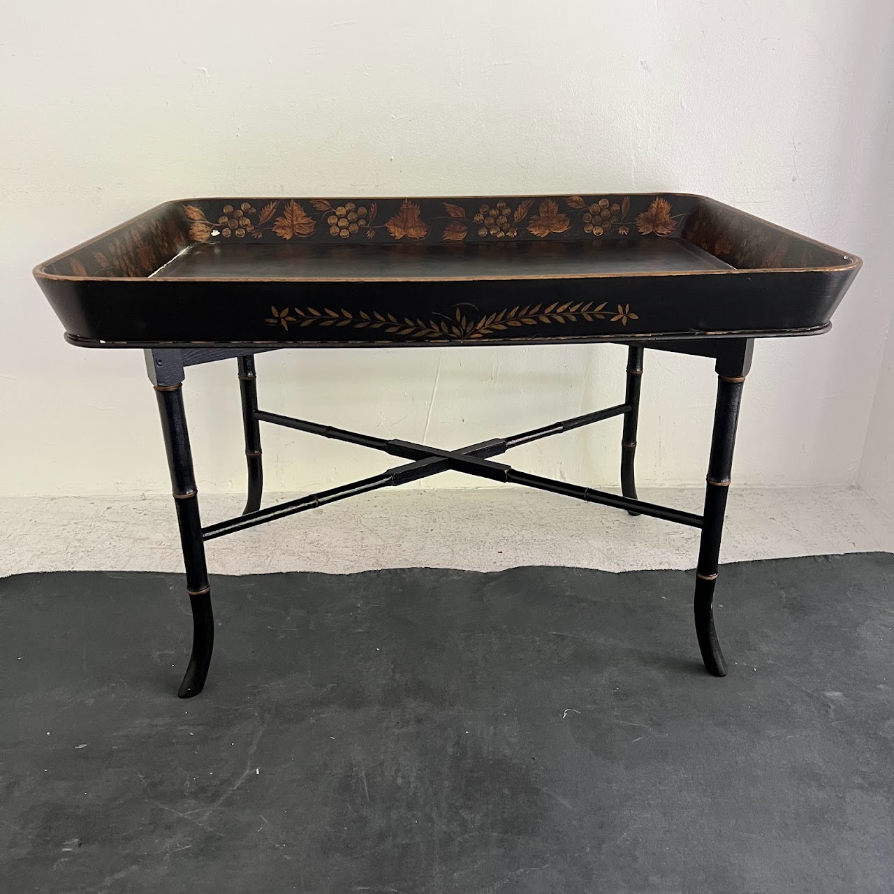 Lacquer & Gilt Decorated Faux Bamboo Tray Table