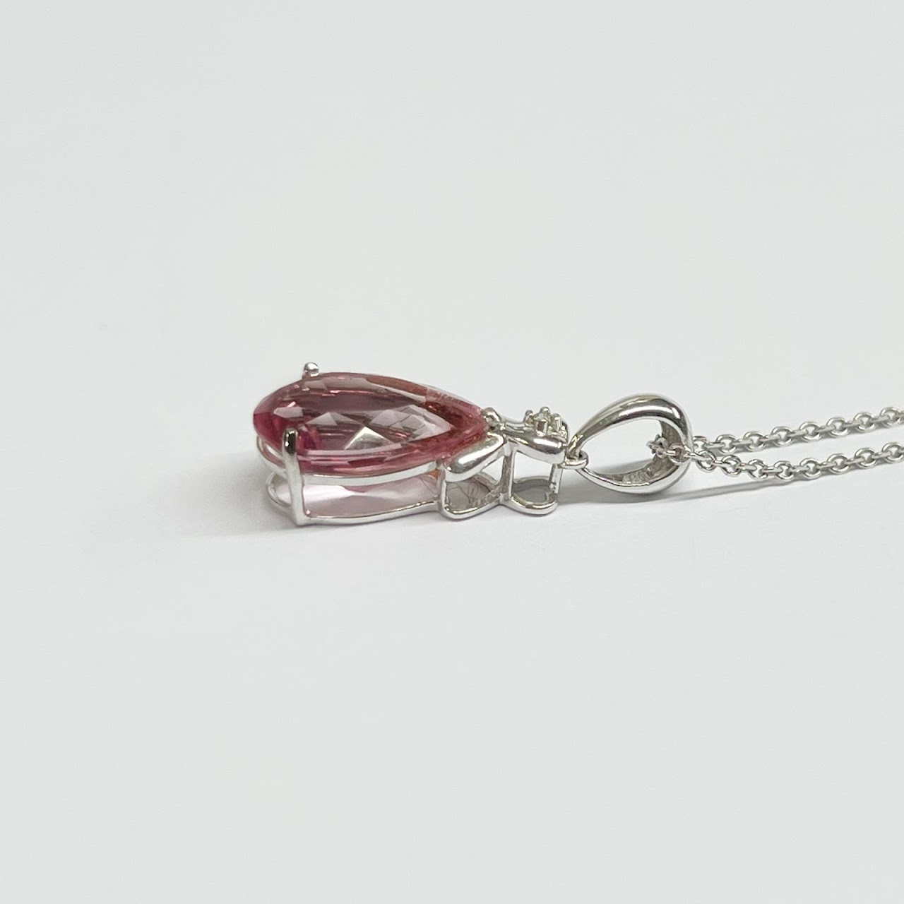 14K White Gold & Pink Stone Pendant