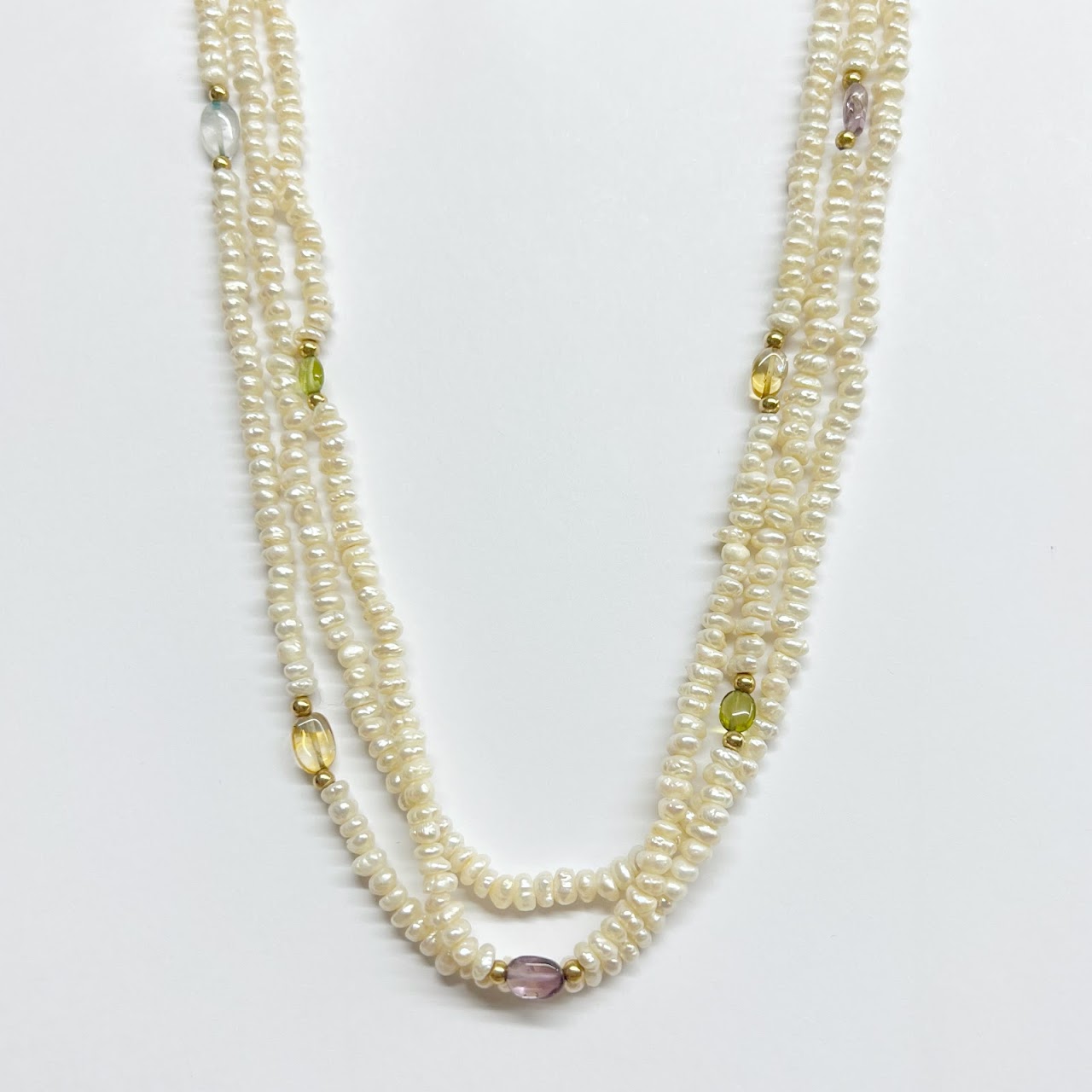 14K Gold & Seed Pearl Triple Strand Necklace