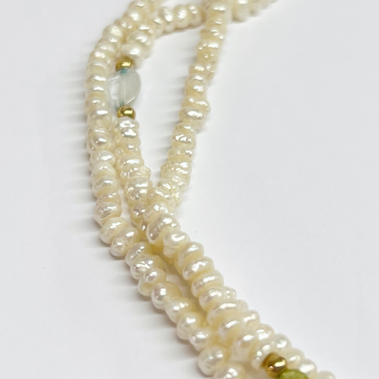 14K Gold & Seed Pearl Triple Strand Necklace