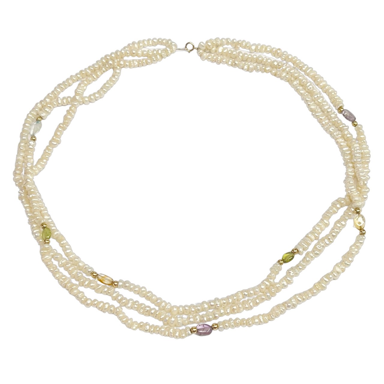 14K Gold & Seed Pearl Triple Strand Necklace