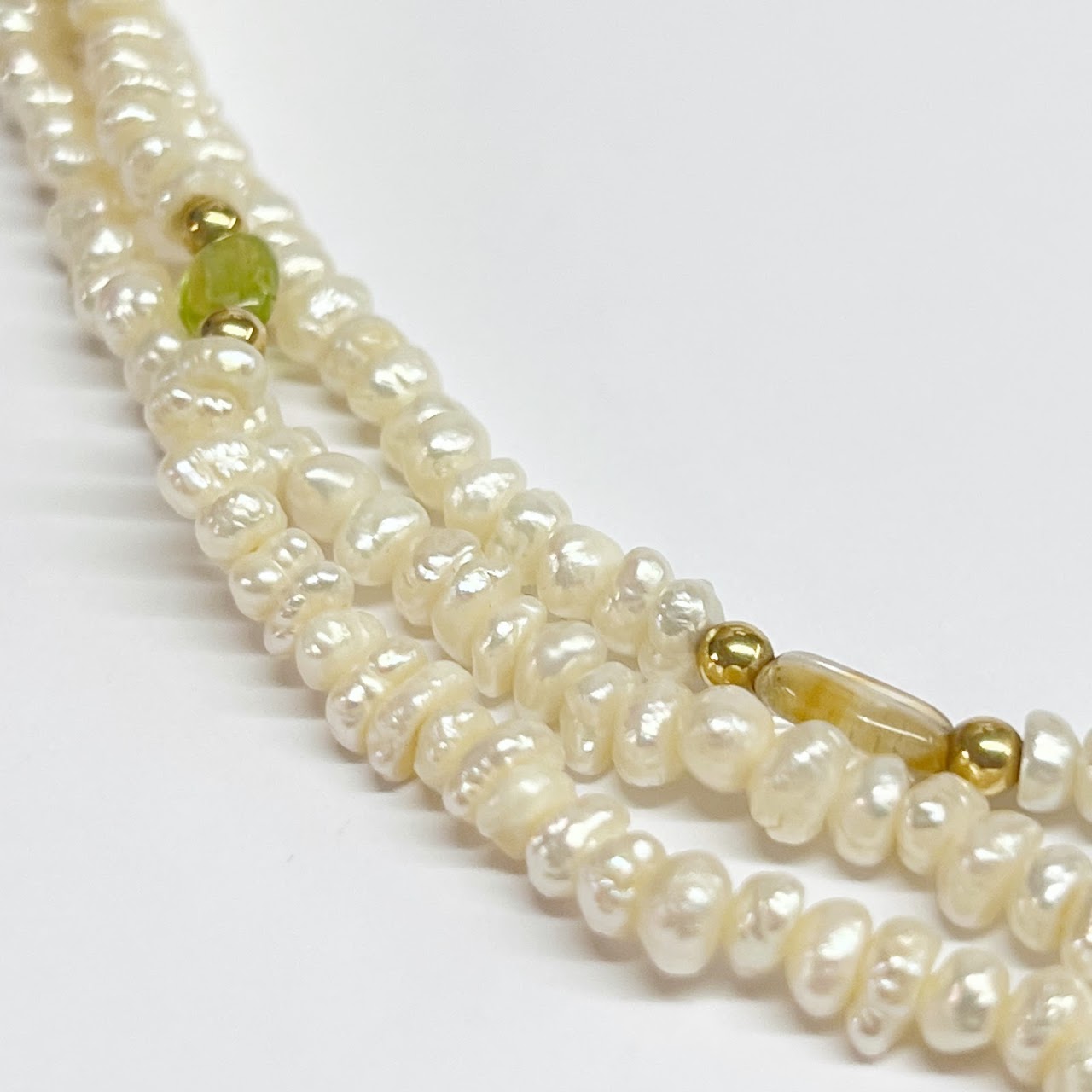 14K Gold & Seed Pearl Triple Strand Necklace