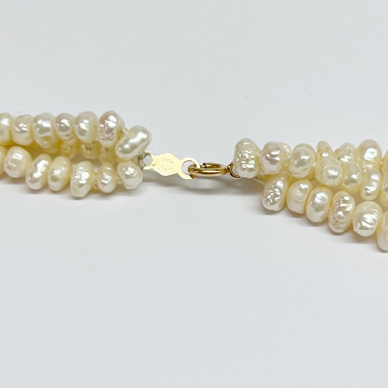 14K Gold & Seed Pearl Triple Strand Necklace