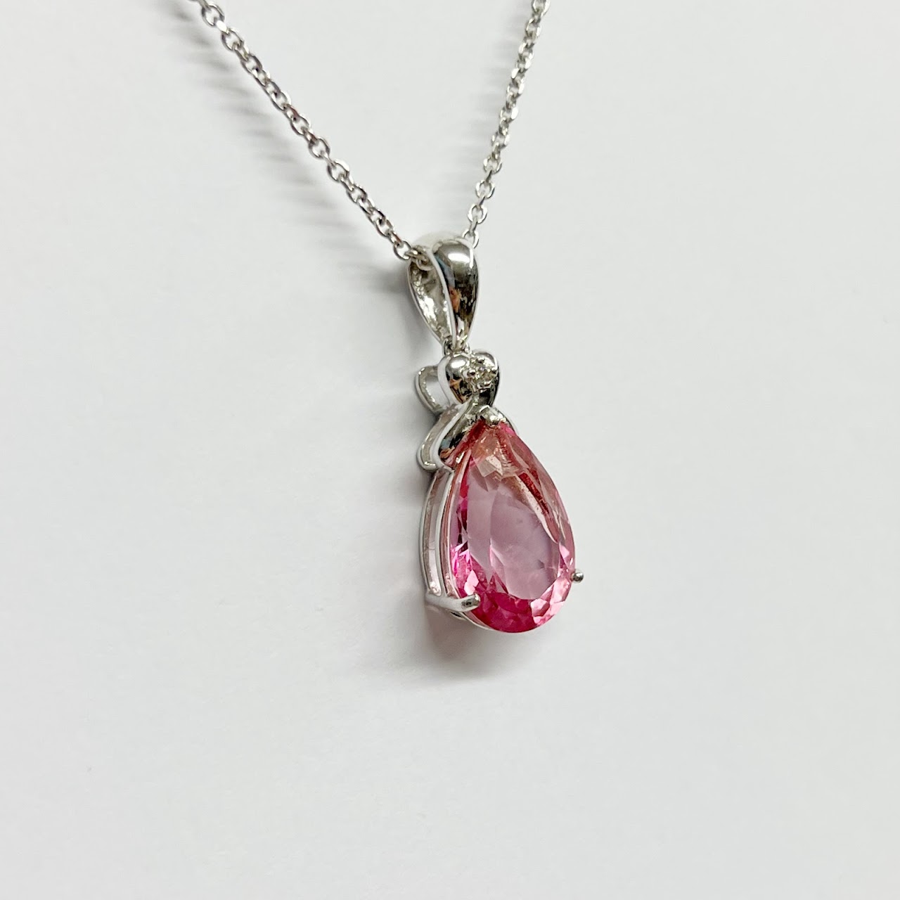 14K White Gold & Pink Stone Pendant