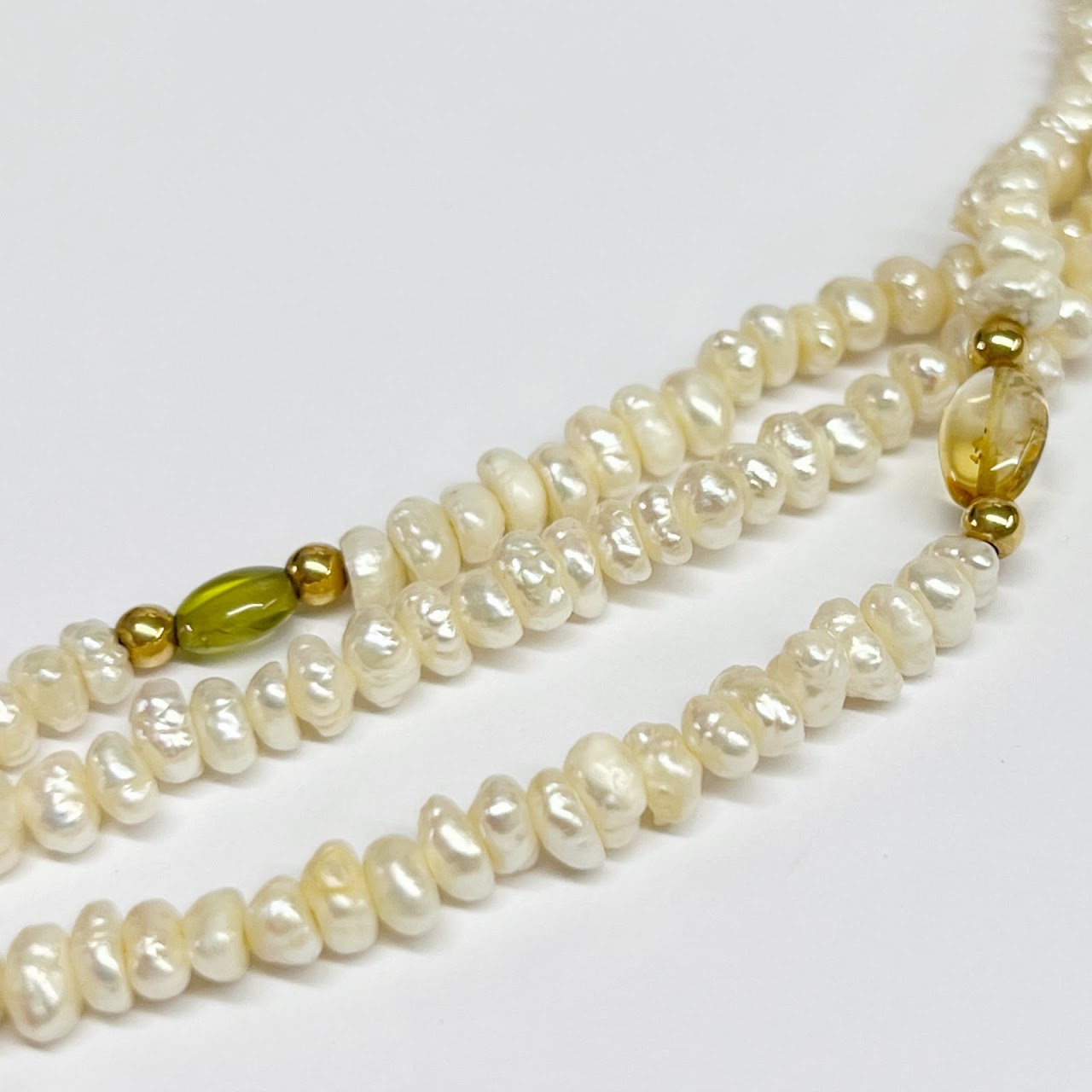 14K Gold & Seed Pearl Triple Strand Necklace