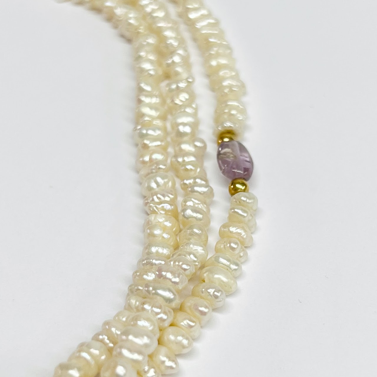 14K Gold & Seed Pearl Triple Strand Necklace