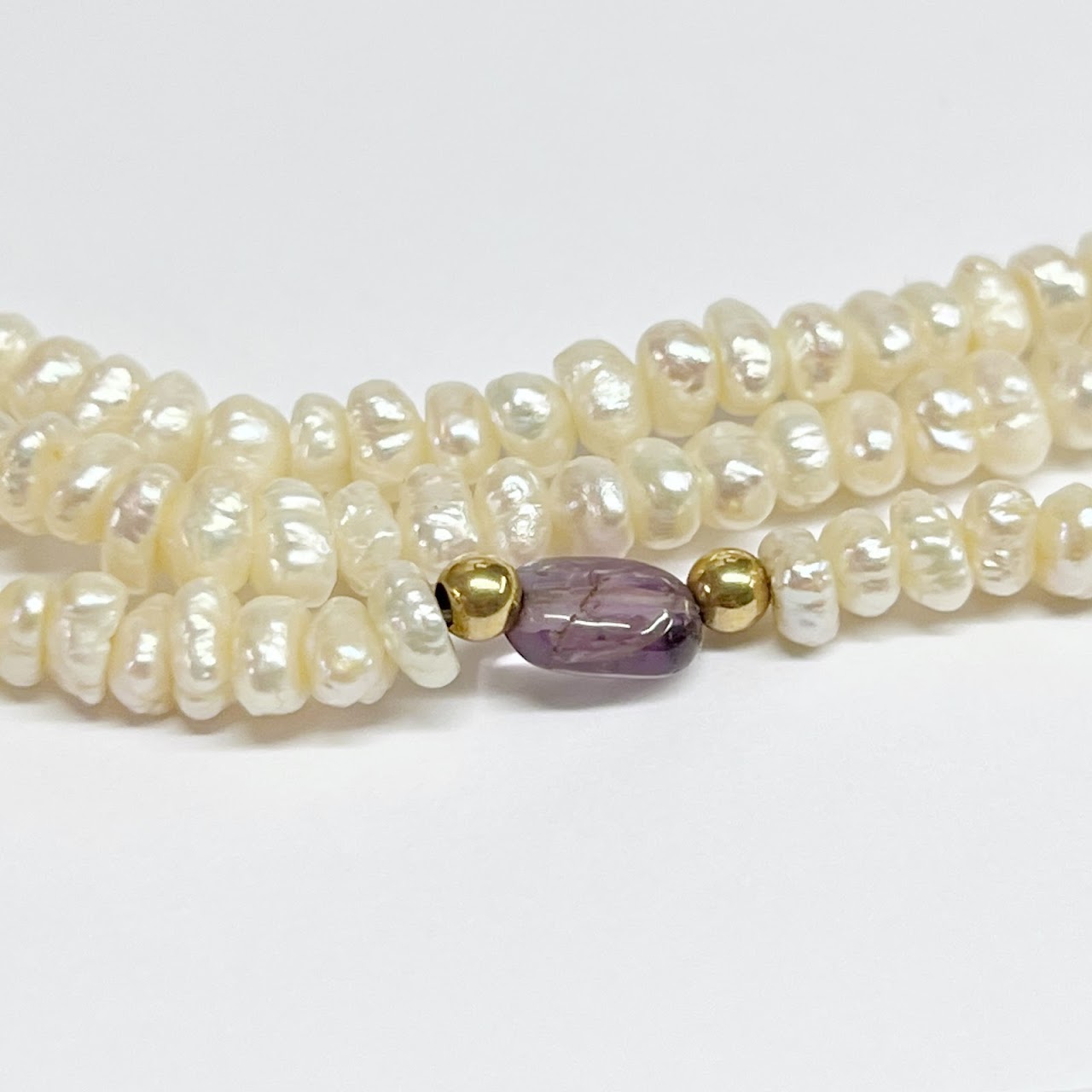 14K Gold & Seed Pearl Triple Strand Necklace