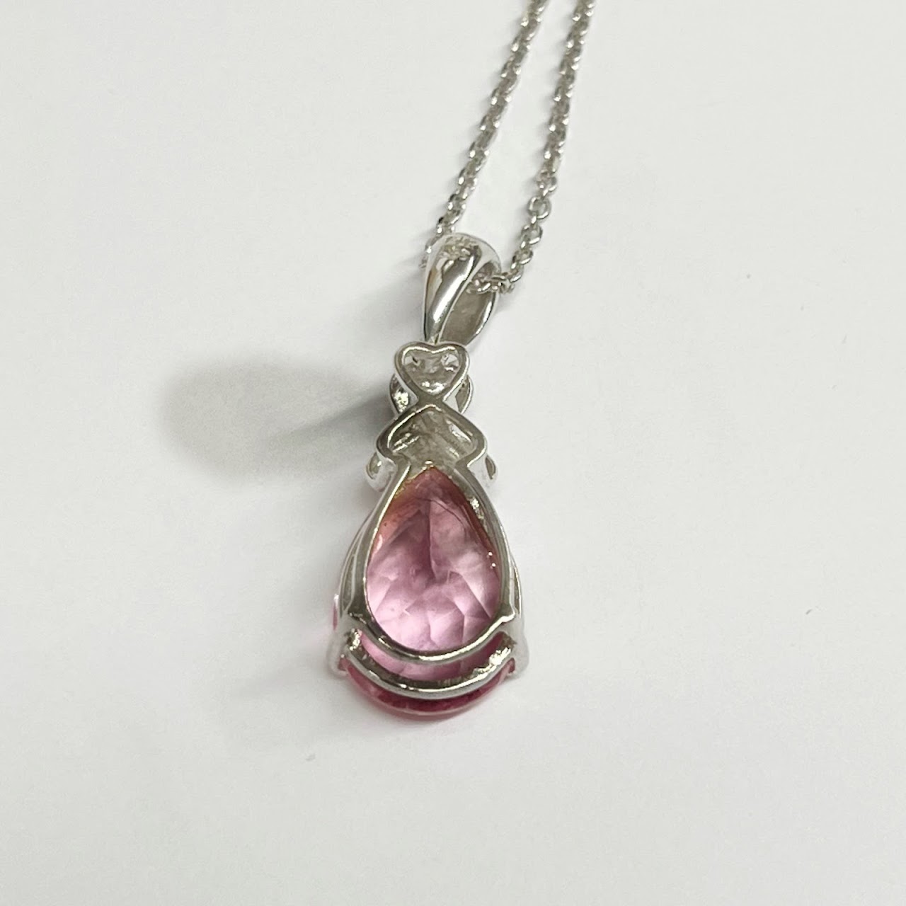 14K White Gold & Pink Stone Pendant