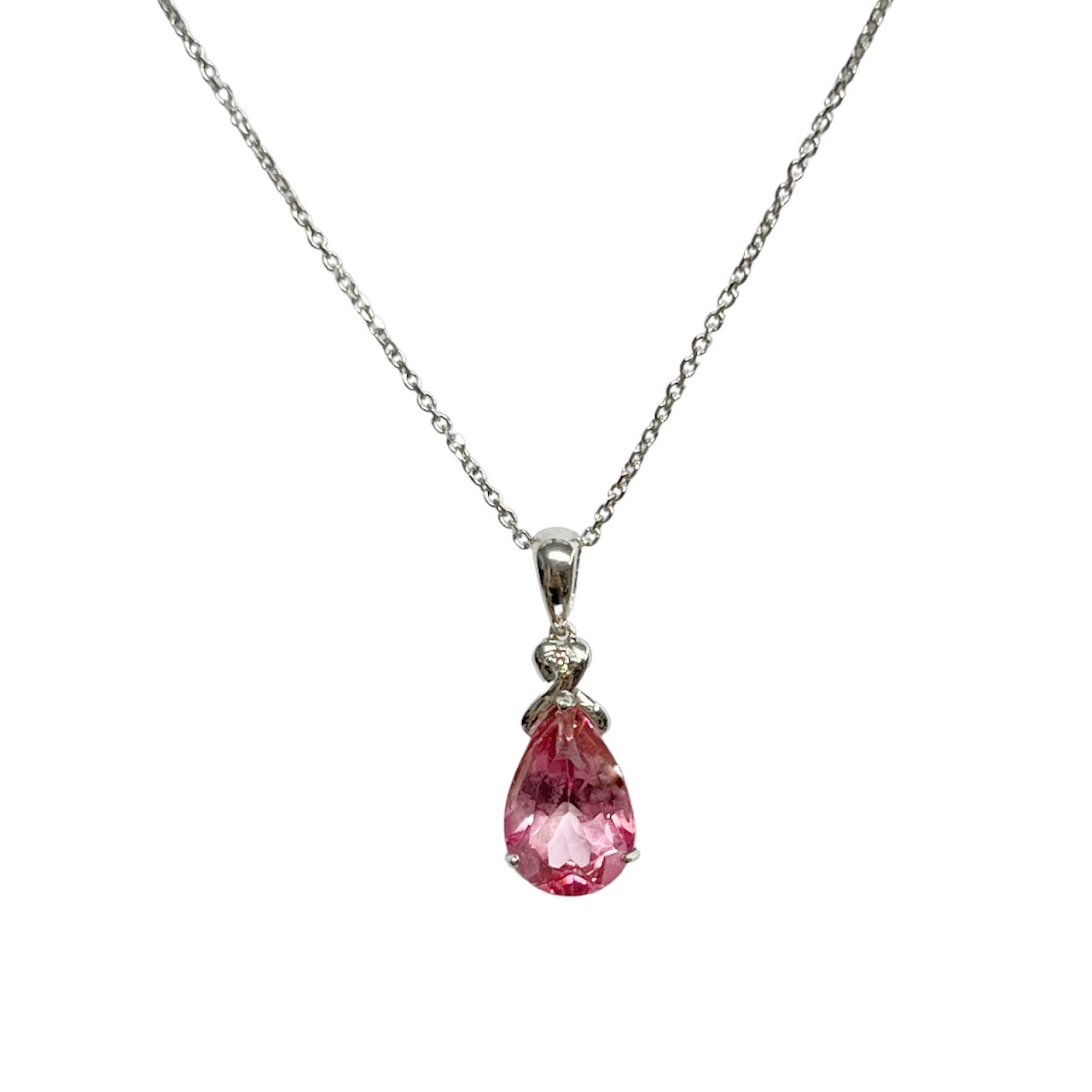 14K White Gold & Pink Stone Pendant