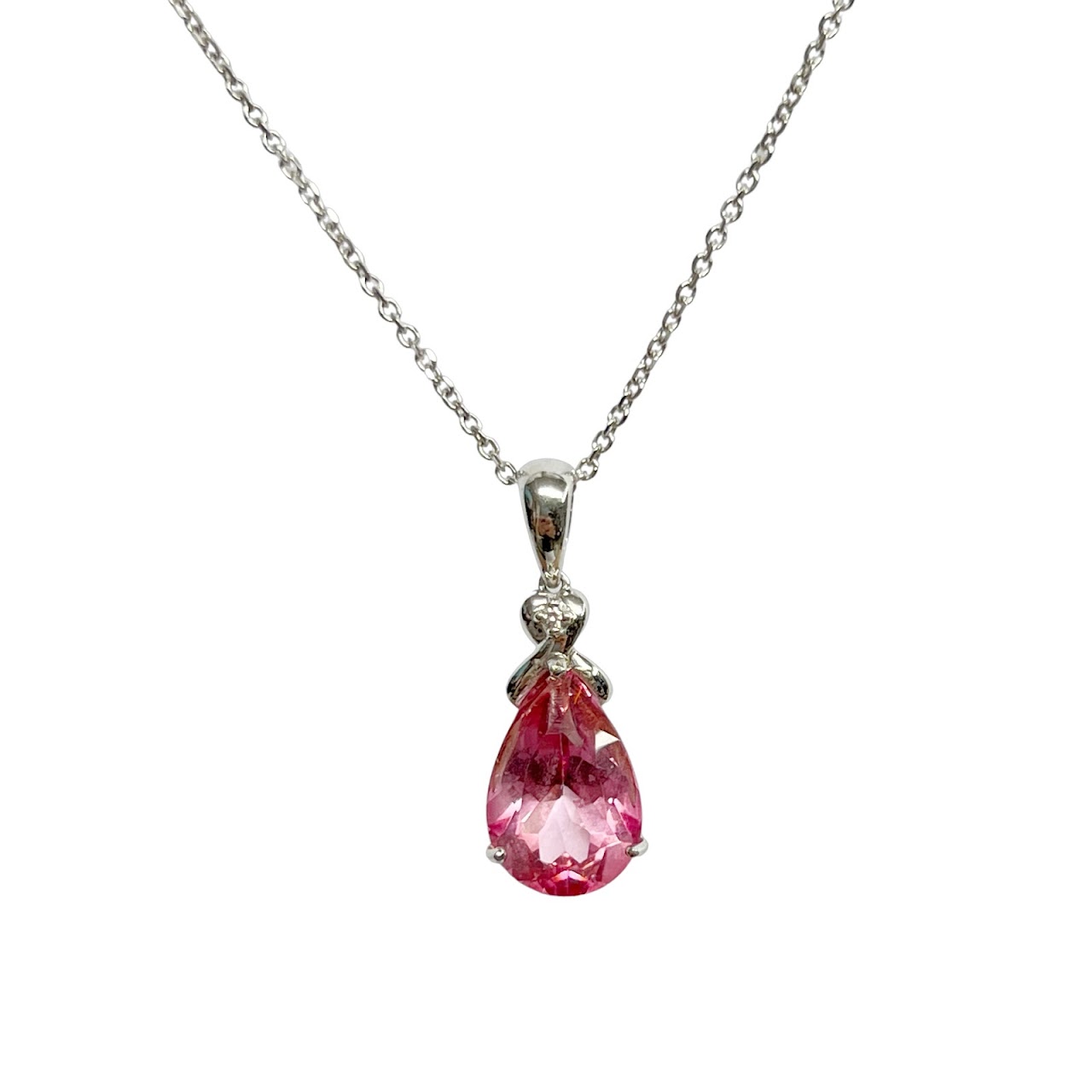 14K White Gold & Pink Stone Pendant