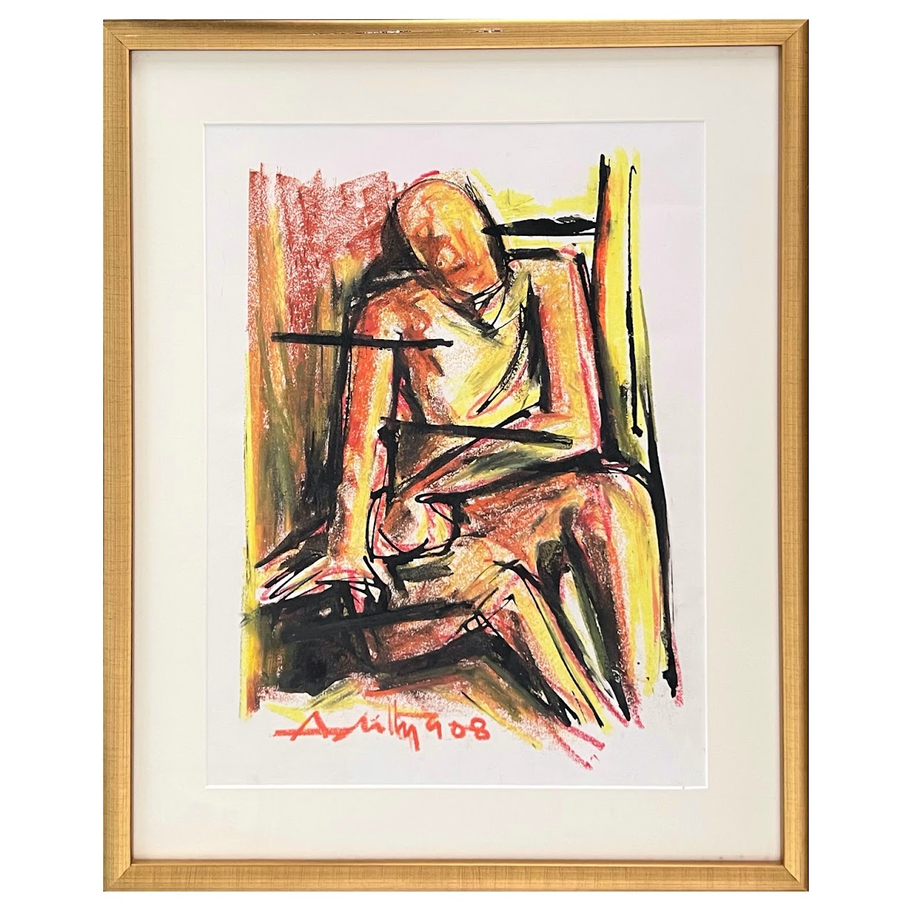 Contemporary Expressionist Signed Figural Drawing