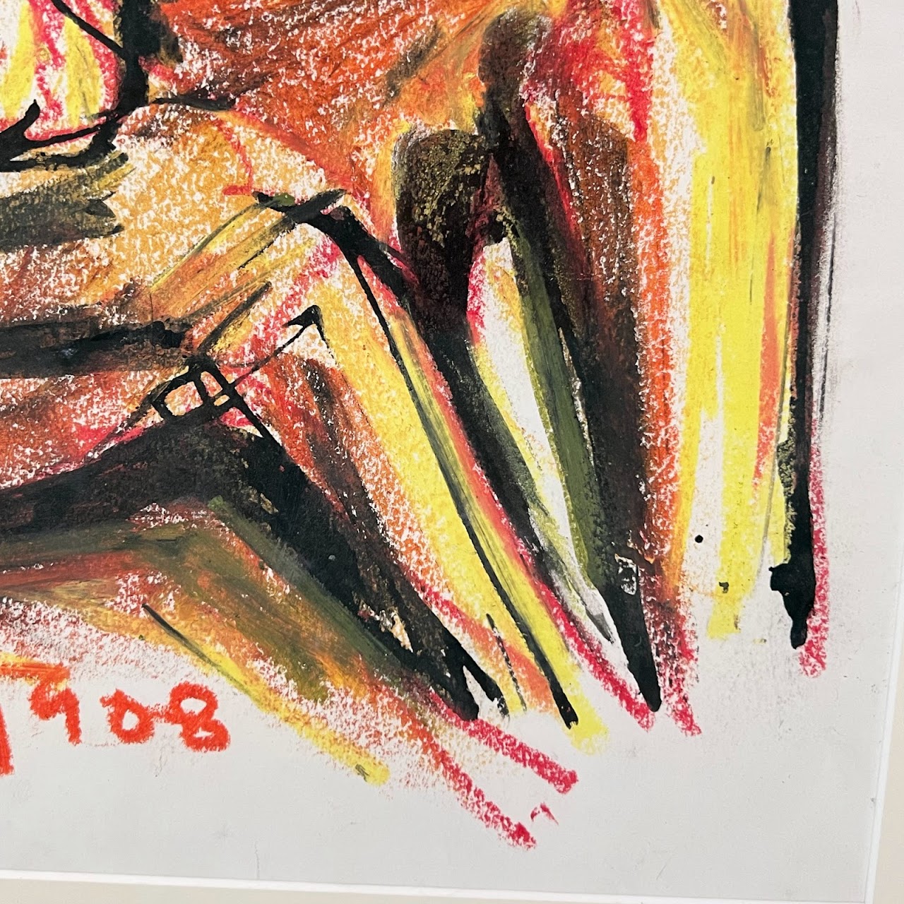 Contemporary Expressionist Signed Figural Drawing