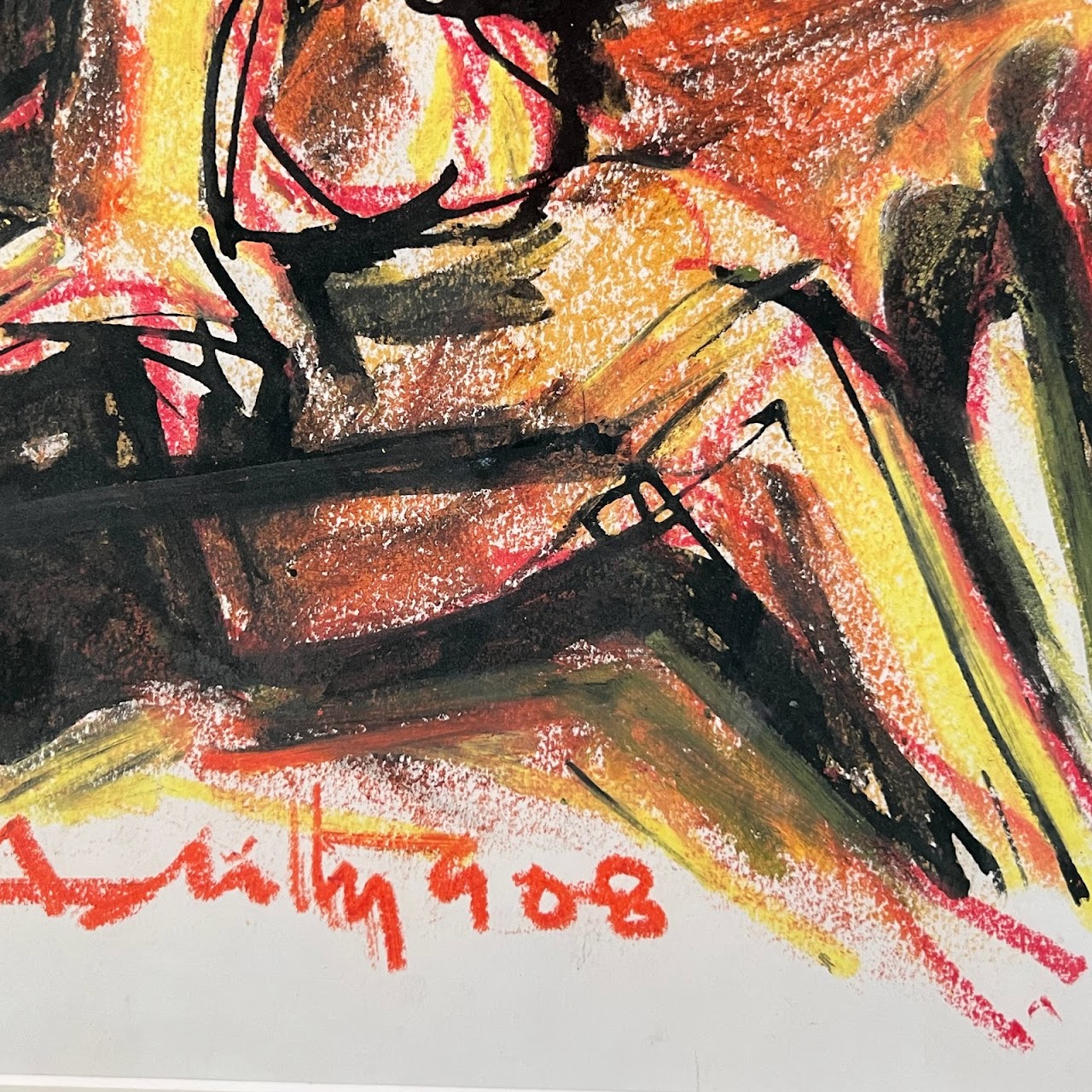 Contemporary Expressionist Signed Figural Drawing