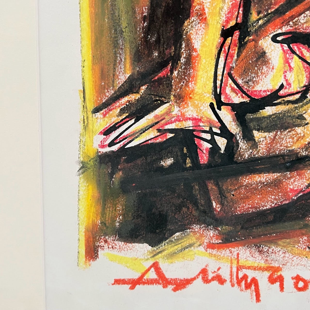 Contemporary Expressionist Signed Figural Drawing