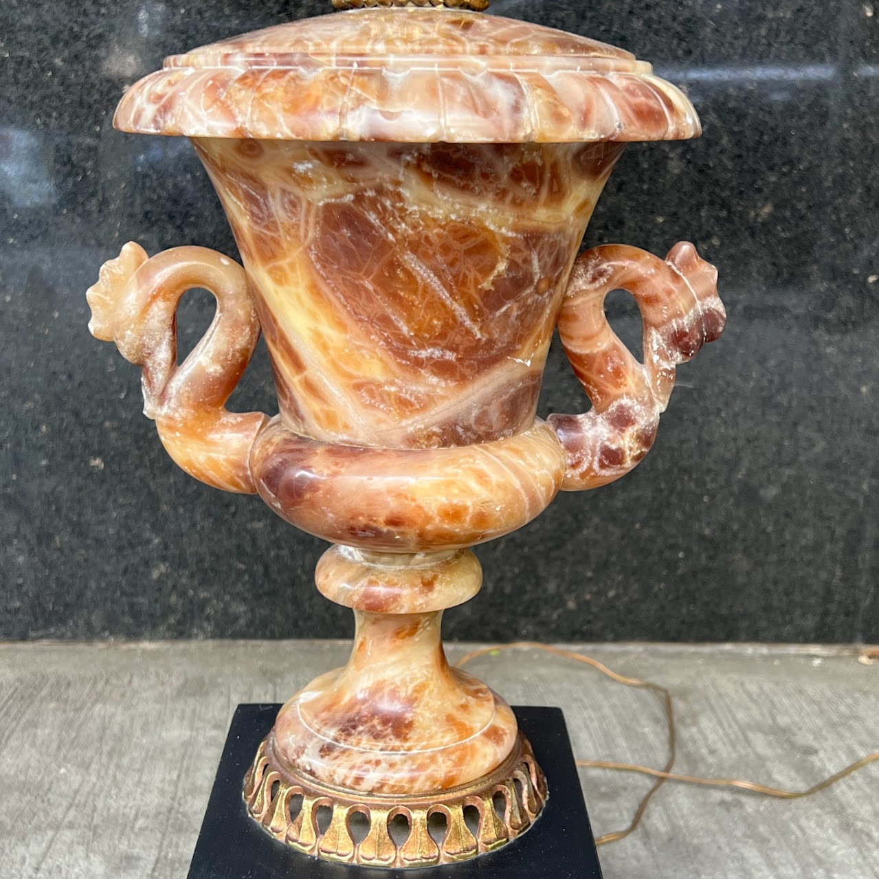 Carved Red Alabaster Urn Table Lamp