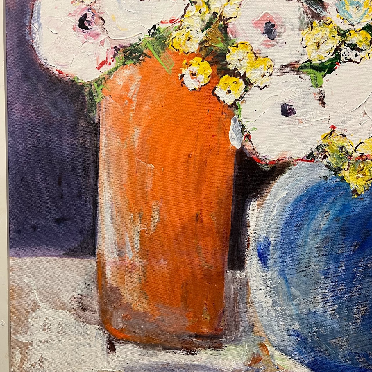 Susan Zatt 'Orange Flower' Signed Acrylic Painting