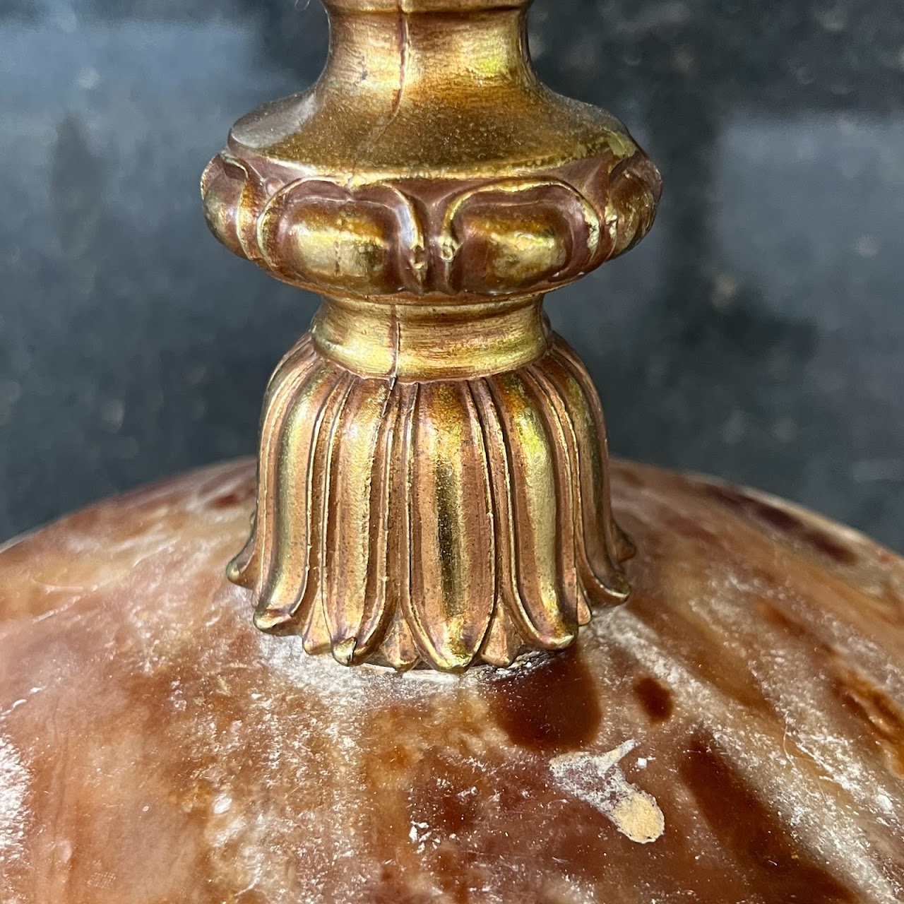 Carved Red Alabaster Urn Table Lamp