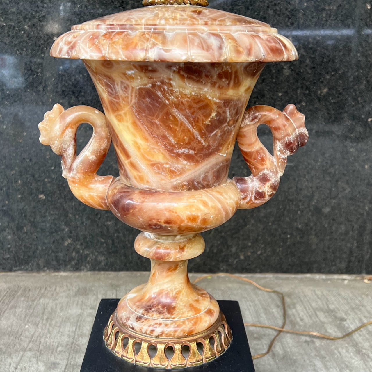 Carved Red Alabaster Urn Table Lamp