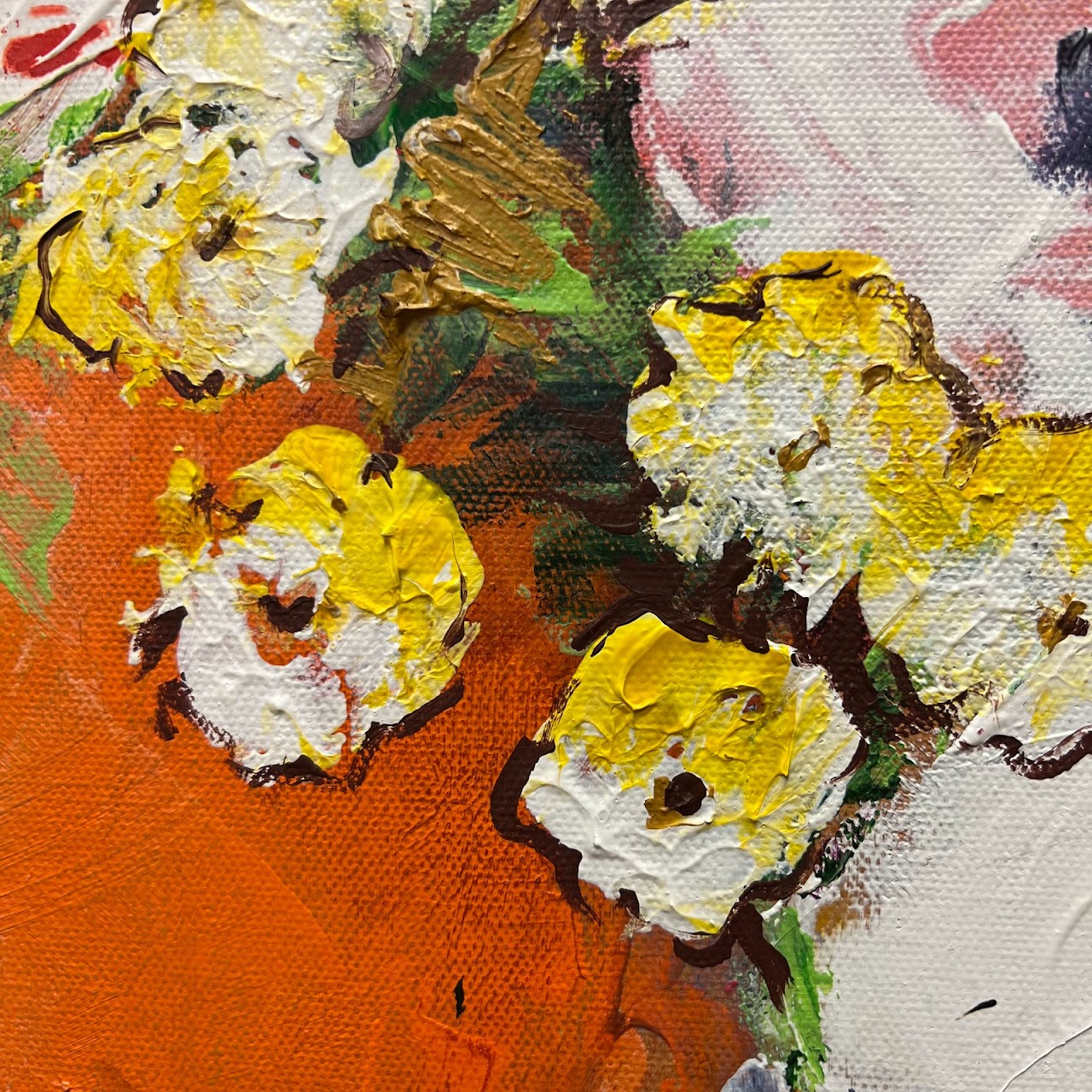 Susan Zatt 'Orange Flower' Signed Acrylic Painting