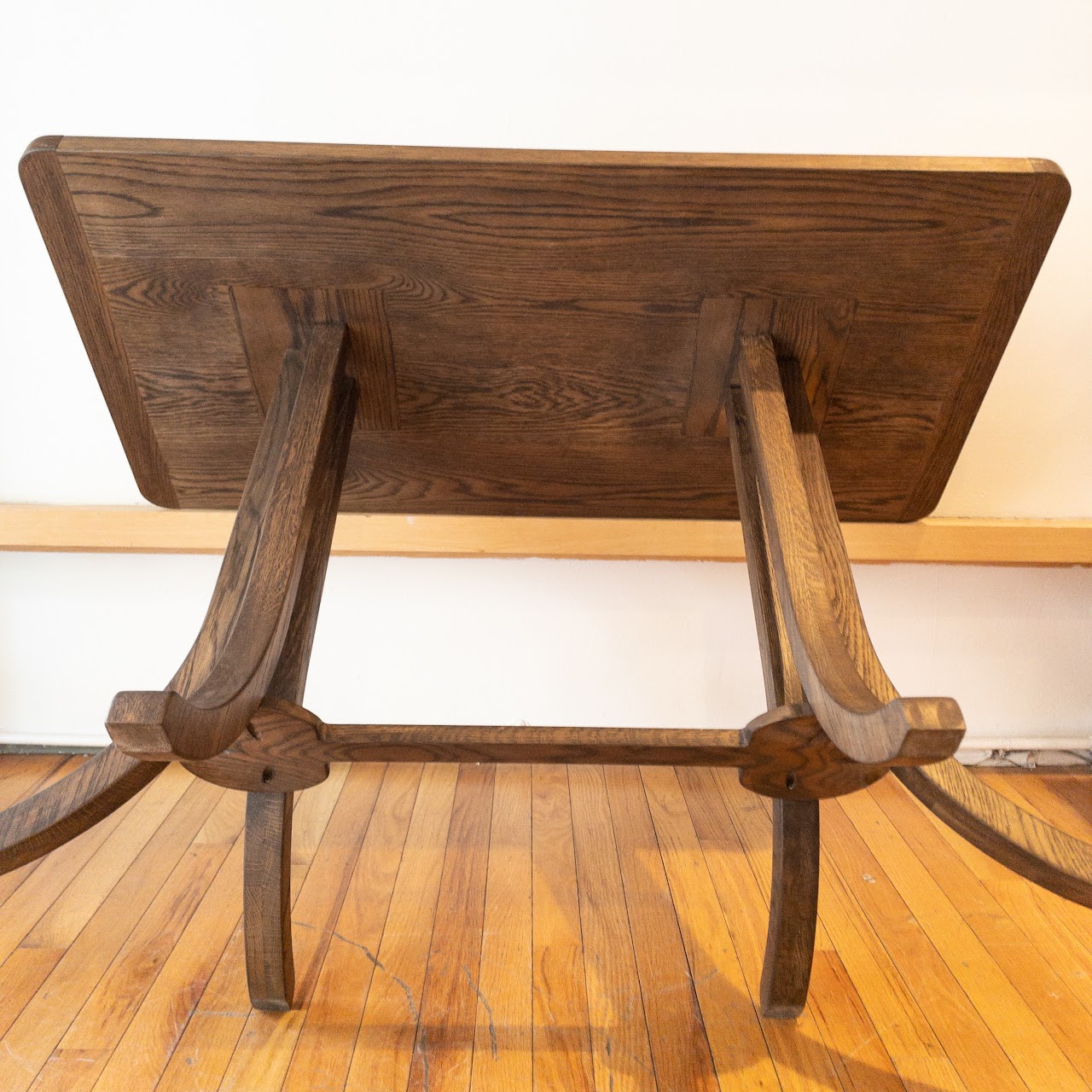 Contemporary Oak Trestle Base Table