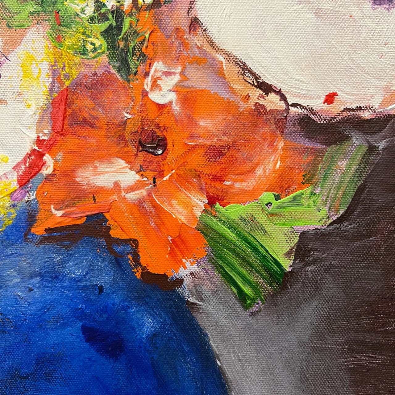 Susan Zatt 'Orange Flower' Signed Acrylic Painting