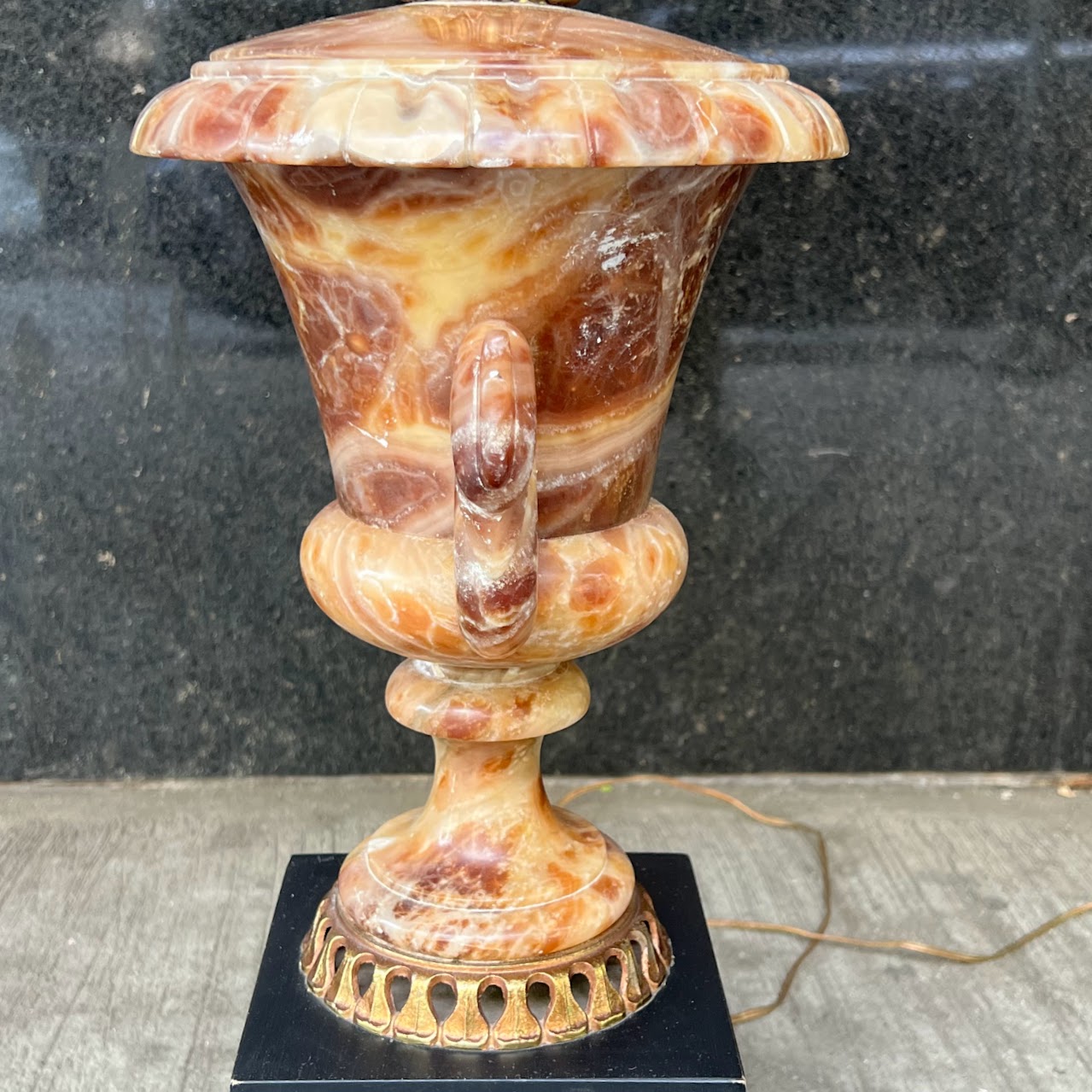 Carved Red Alabaster Urn Table Lamp