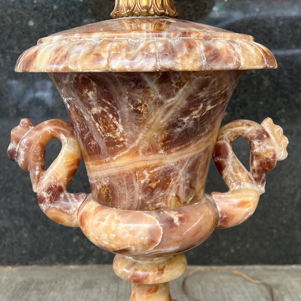 Carved Red Alabaster Urn Table Lamp