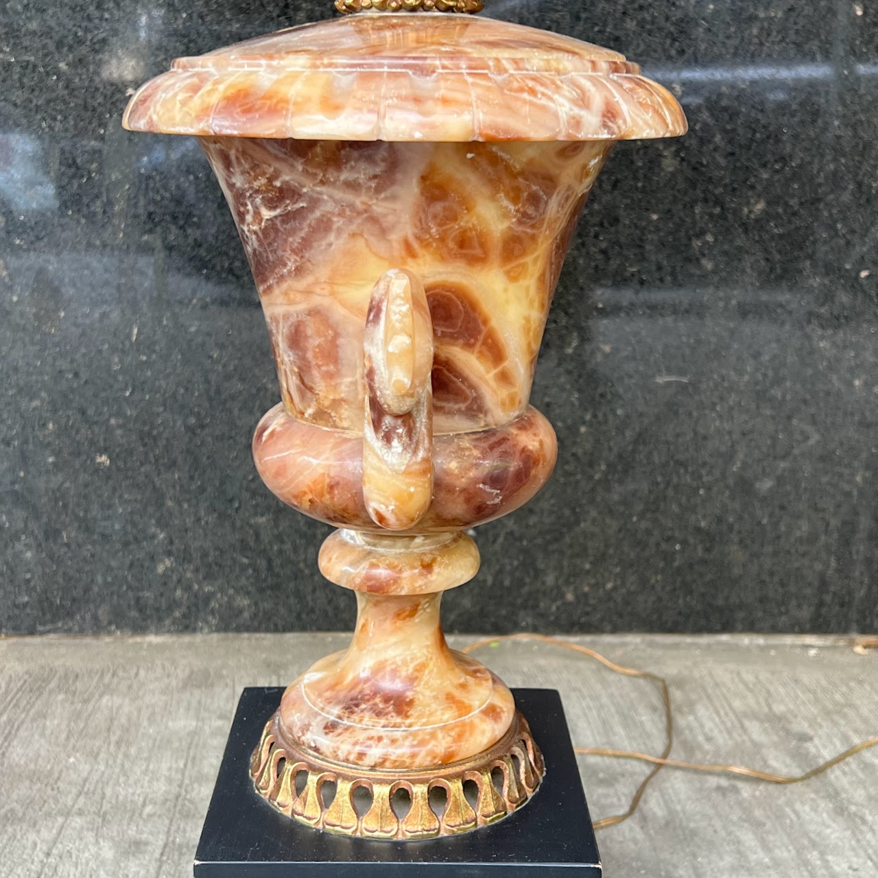 Carved Red Alabaster Urn Table Lamp