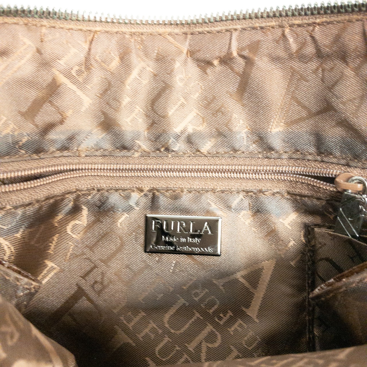 Furla Embossed Leather Bowling Bag