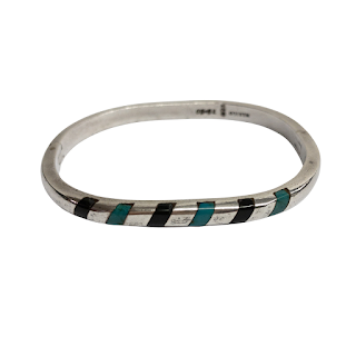 Sterling Silver, Turquoise & Onyx Inlay Bangle