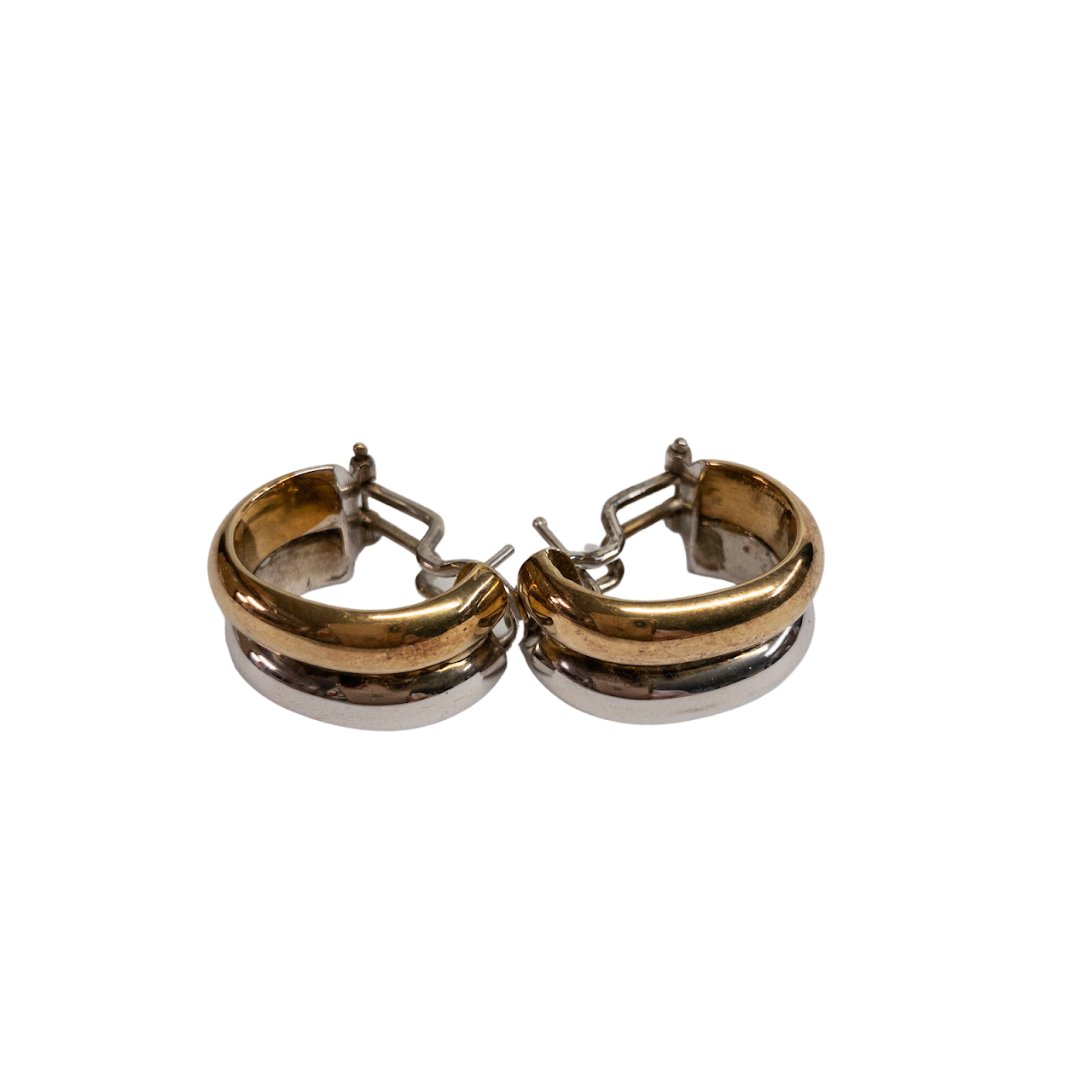 18K Open Hoop White & Yellow Gold Earrings