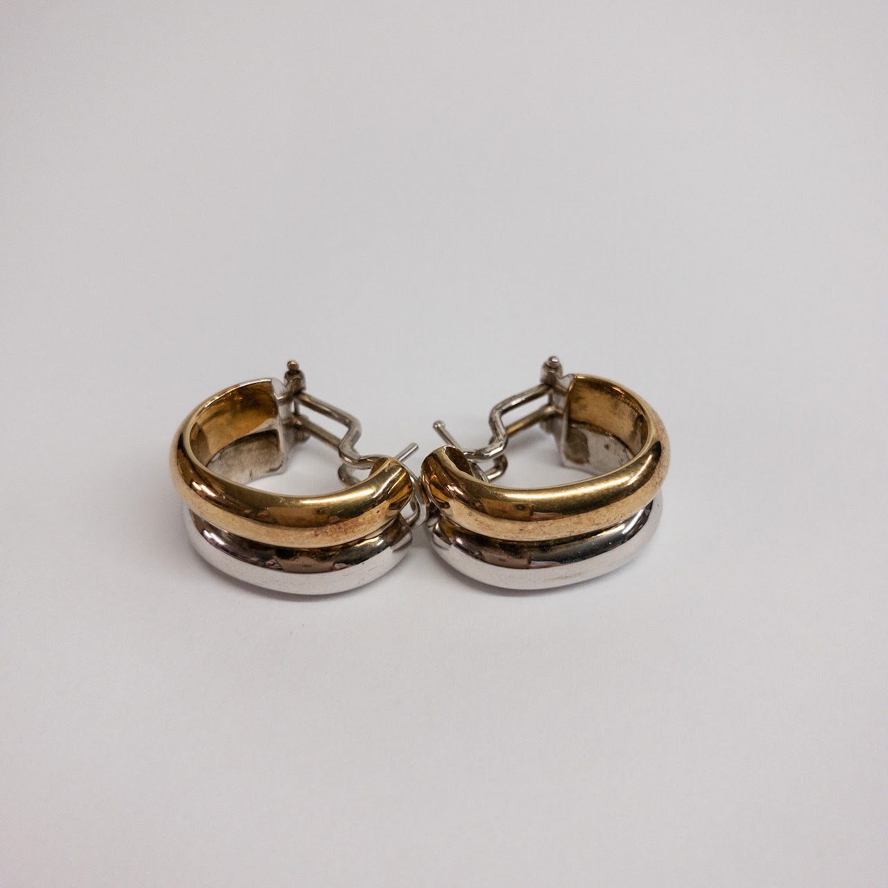 18K Open Hoop White & Yellow Gold Earrings