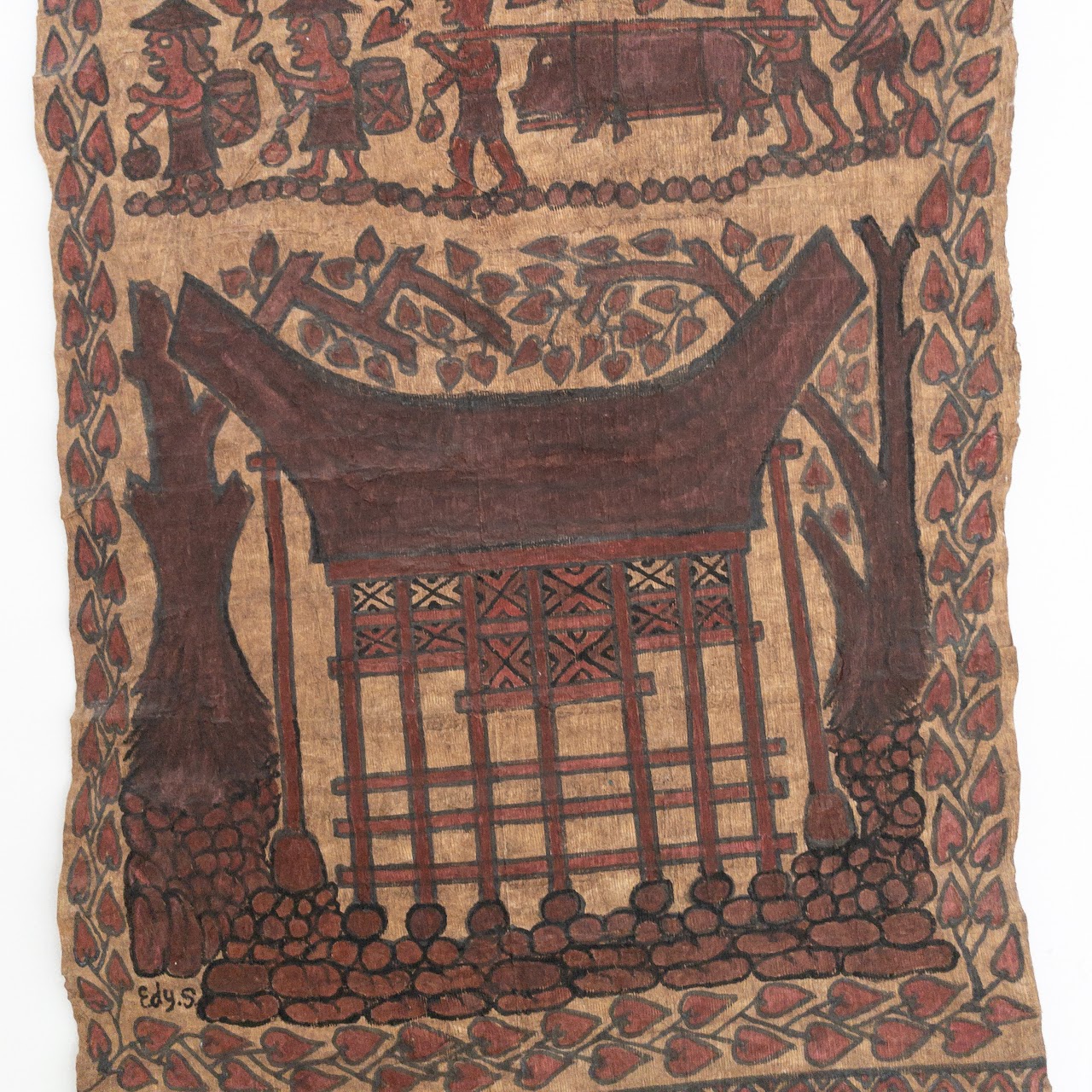 Largescale Indonesian Bark Cloth Painting