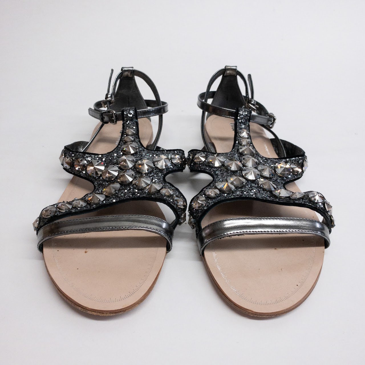 Miu Miu Glitter and Rhinestone Sandals