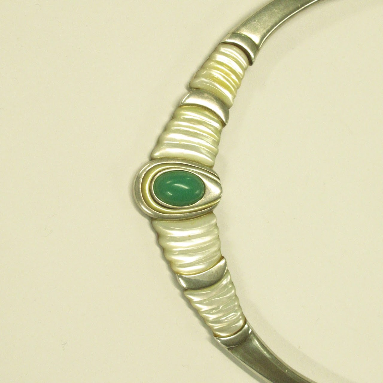 Sterling Silver, Shell & Green Stone Necklace