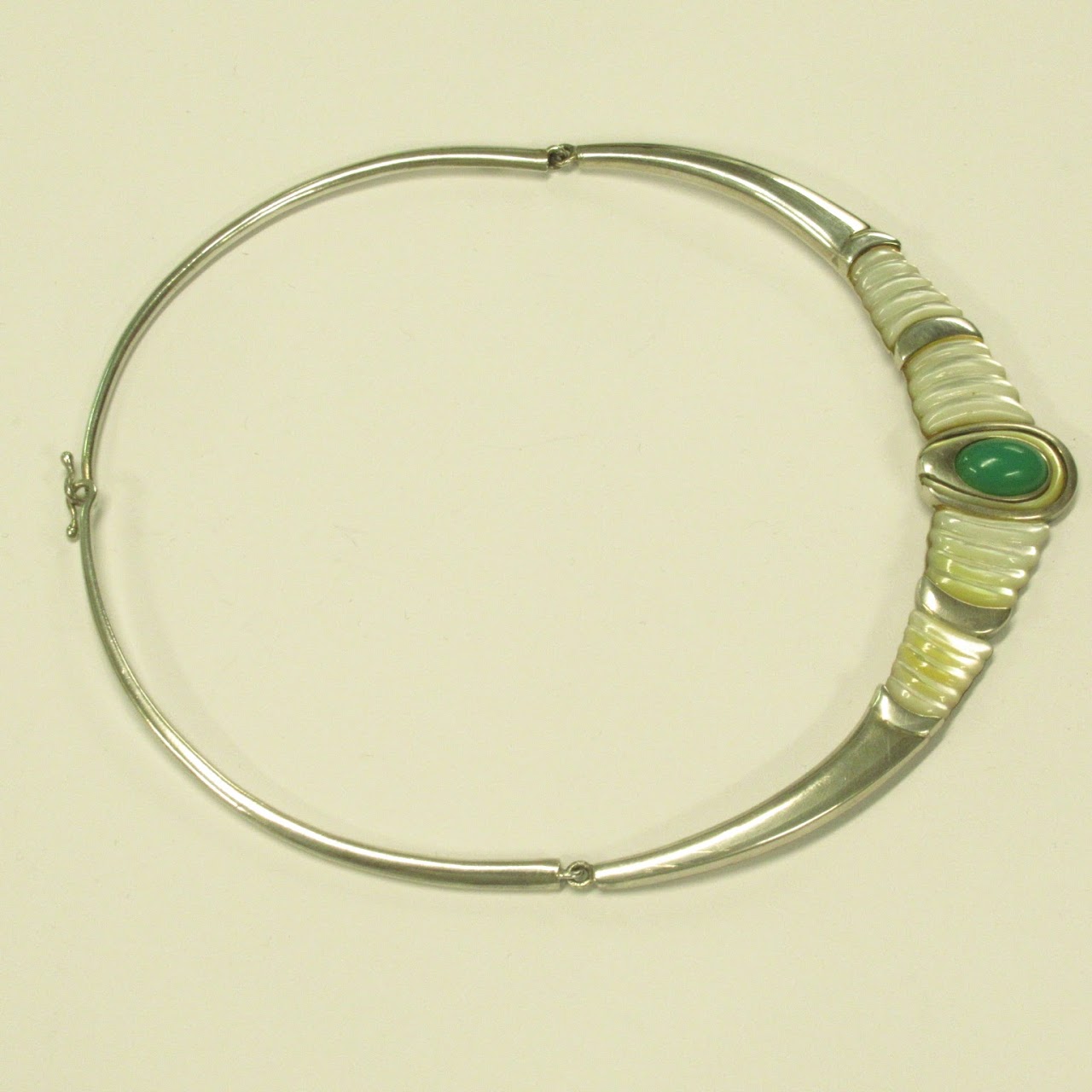 Sterling Silver, Shell & Green Stone Necklace