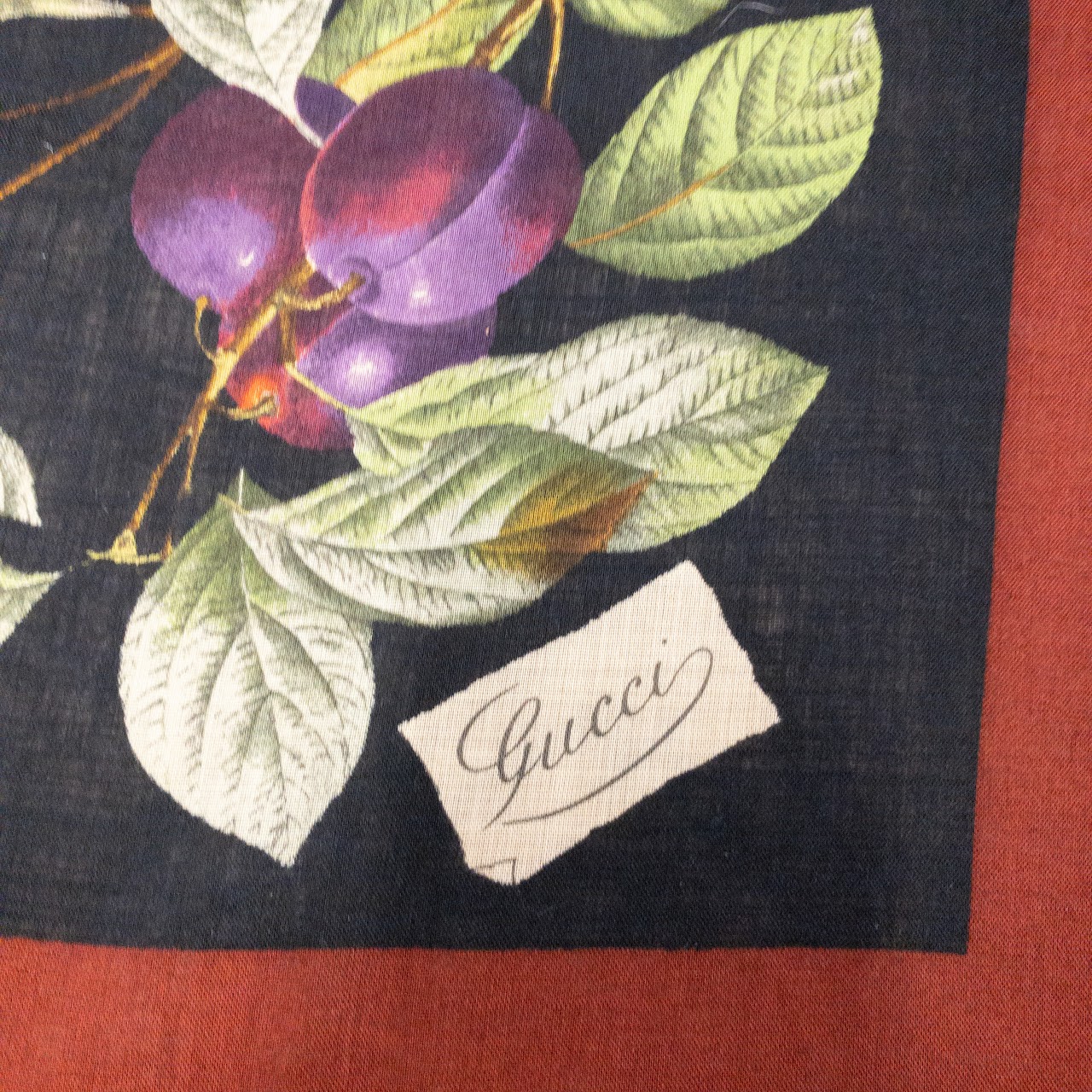 Gucci Vintage Floral and Fruit Wool Scarf/Shawl