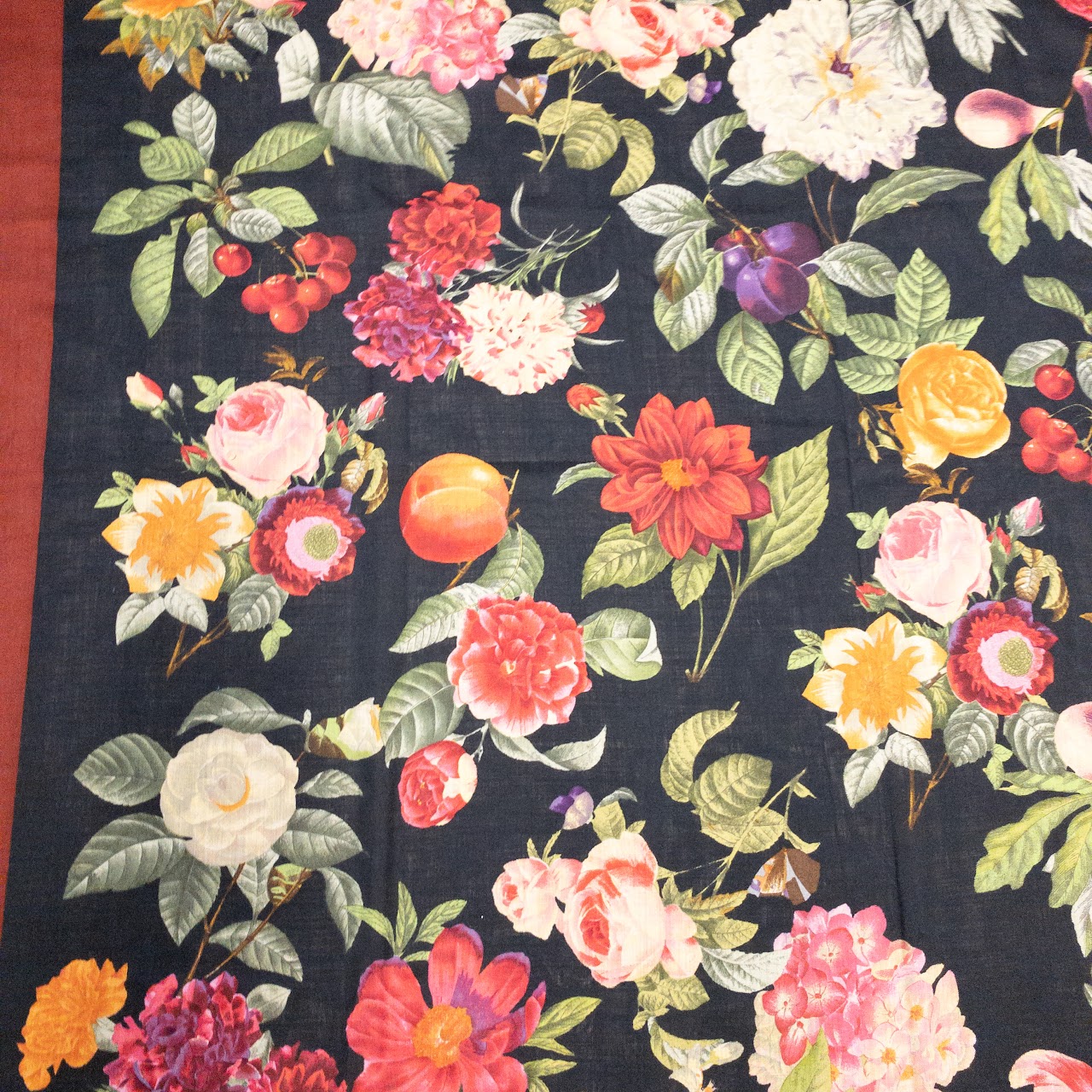Gucci Vintage Floral and Fruit Wool Scarf/Shawl