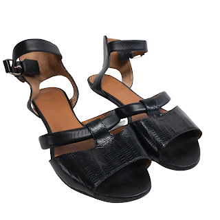 Givenchy Black Lizard and Leather Sandals