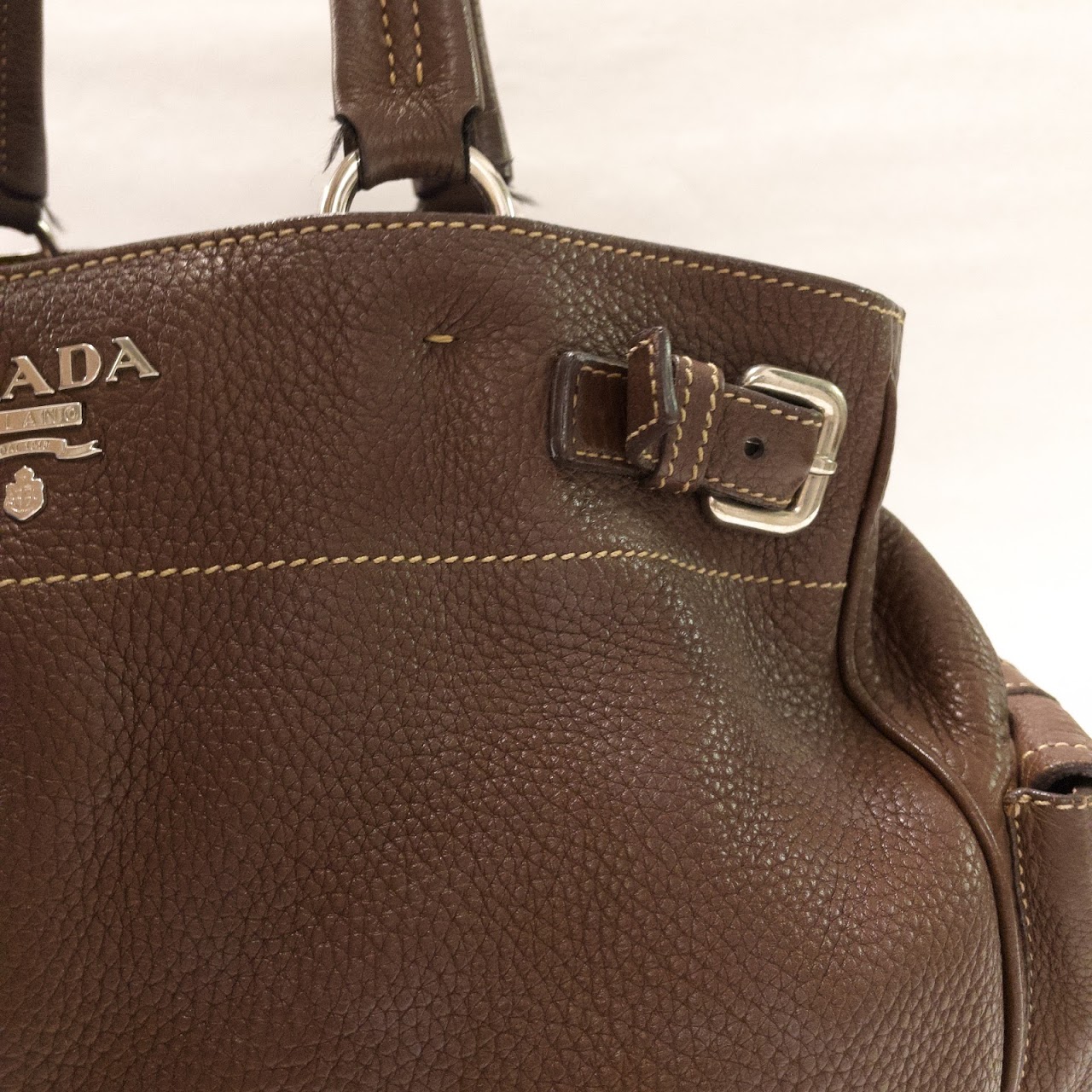 Prada Brown Leather Buckle Bag