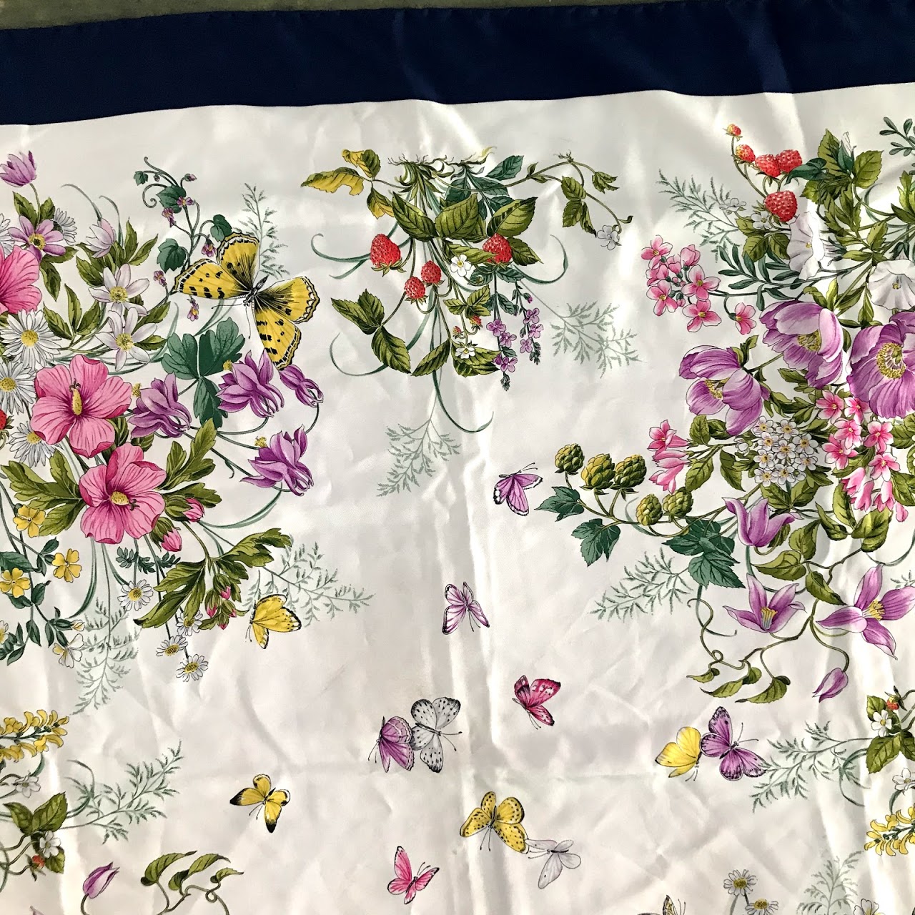 Gucci Vintage Botanical Butterfly Silk Scarf